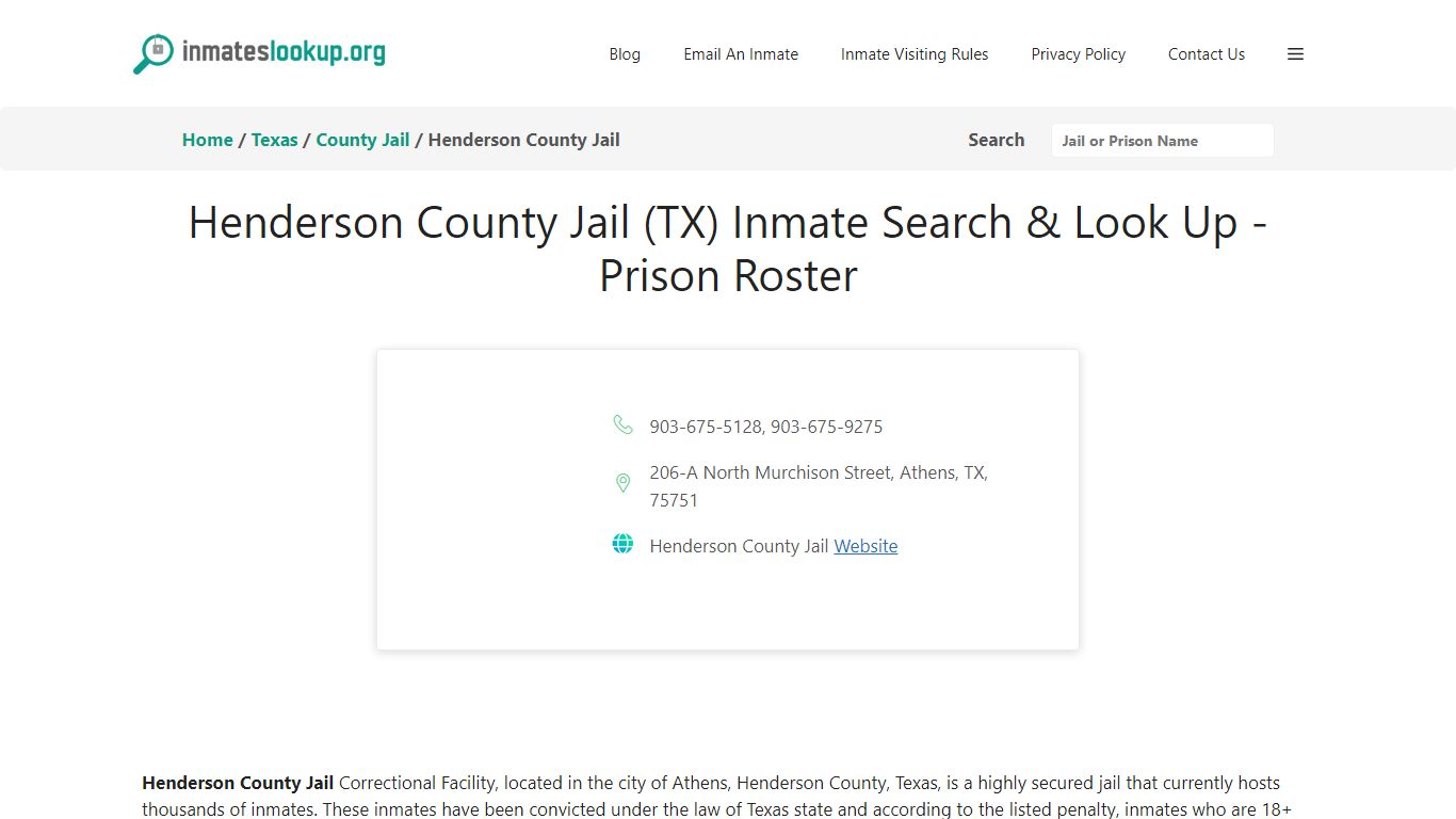 Henderson County Jail (TX) Inmate Search & Look Up - Prison Roster